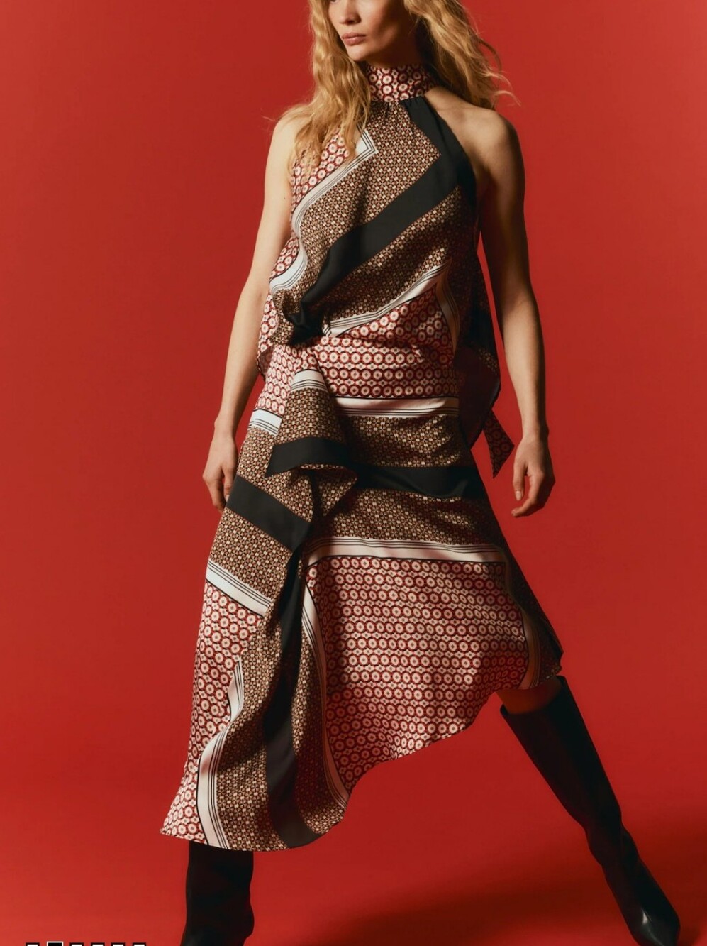 H&M Asymmetrical Skirt in Red, Brown & Black Pattern